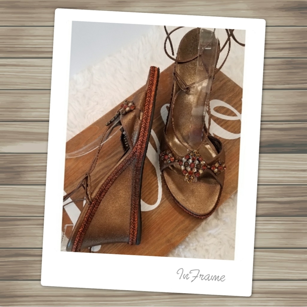 Stuart Weitzman Metallic Bronze Lace Up Wedge